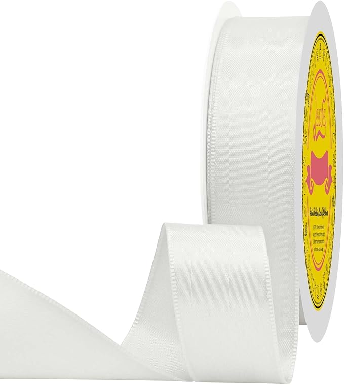 Off White Double Face Satin Ribbon 1 inch X 50 Yards Spool Bright Colors Very Suitable for Weddings Gift Package Wrapping Dancer Wand Sewing Party Hair Bow Invitation Decorations and More