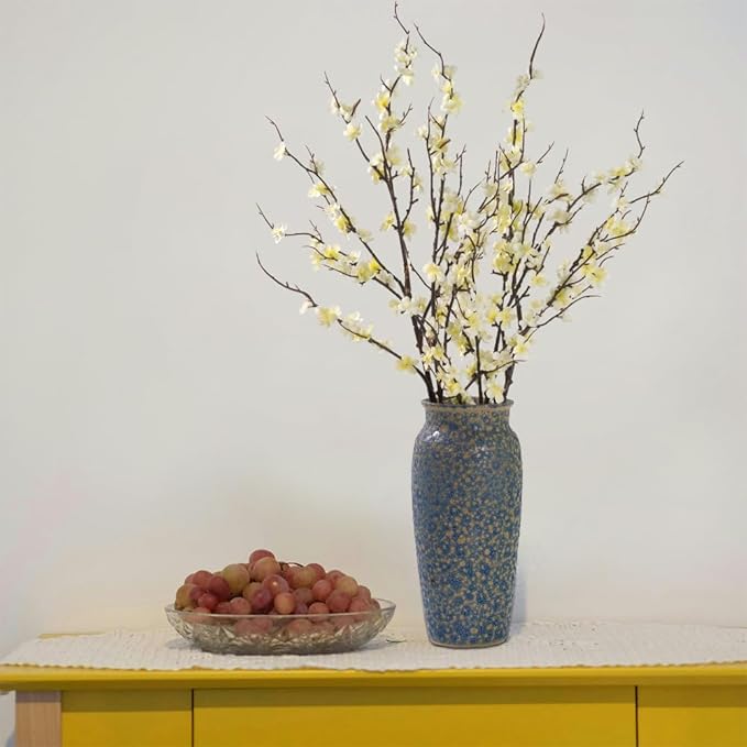 LESING 4pcs Cherry Blossom Flowers Artificial, Fake Silk Cherry Blossom Branches Tall Peach Blossom Flower Stems Arrangement for Wedding Home Office Party Decoration (White -2)