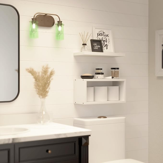RICHER HOUSE Floating Shelves Bathroom, White Floating Shelves for Wall, Above Toilet Bathroom Shelves, Wall Mounted Hanging Shelves for Bedroom, Kitchen, Living Room Decor - White