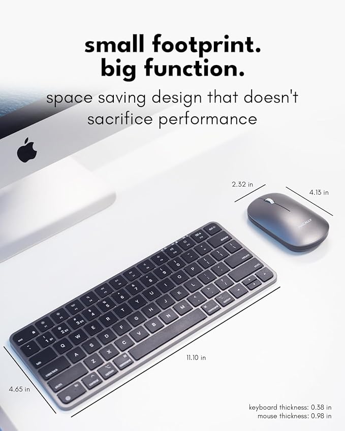 Macally Apple Wireless Keyboard and Mouse for Mac - Dual Mode (Bluetooth + Wired) - Multi-Device, Rechargeable - Mini Wireless Keyboard and Mouse Combo for MacBook, iPad, Mac Mini/Air/Pro (Space Gray)