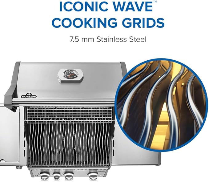 Napoleon Rogue PRO 425 Propane Gas Grill with Infrared Side Burner, Stainless Steel, Durable 4-Burner BBQ