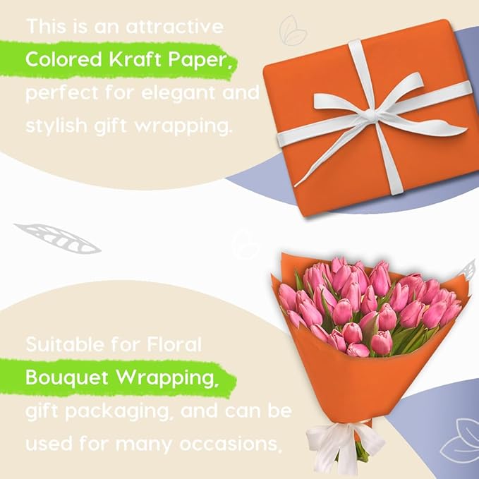 PerkHomy OrangeRed Kraft Paper Roll 36" x 1,800" (150') for Gift Wrapping Bouquet Flower Art Painting Craft Writing Packaging Shipping 80GSM 55LB (OrangeRed, 36" x 150')