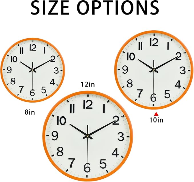 Wall Clock 10 Inch Silent Non-Ticking Modern Clocks Battery Operated Beige OrangeAnalog Wall Clock Classic for Office, Home, Bathroom, Kitchen, Bedroom, School, Living Room(Beige and Orange)