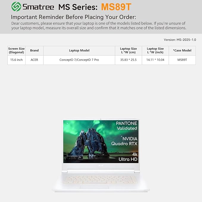 Smatree MS89T Hard EVA Protective Sleeve with Stand Compatible for 15.6 inch Acer ConceptD 7, for 15.6 inch Acer ConceptD 7 Pro Waterproof Sleeve