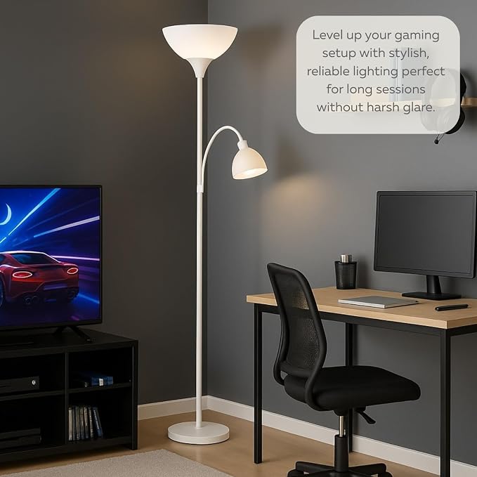 LIGHTACCENTS Floor Lamp with White Plastic Shades, Adjustable Standing Lamp, Reading Light, Head Lamp, Ideal Floor Lamps for Living Room, Measures 12x12x72 inches