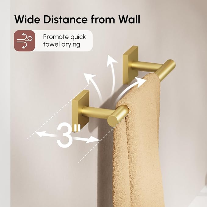 USHOWER Brushed Gold Hand Towel Bar, 9 Inch Towel Racks for Bathroom Wall Mounted, 304 Stainless Steel Towel Holder with Square Base, Modern Home Decor (Total Length 11 Inch)