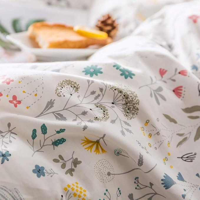 HighBuy Floral Duvet Cover King 100% Cotton Bedding Set King Girls Cottagecore Bedding 3 Piece Comforter Cover King Ultra Soft Garden Floral Duvet Cover King with Zipper Closure,4 Corner Ties