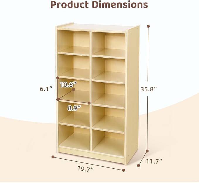 OOOK 10-Compartment Montessori Shelf Cubby Shelves, Cubby Storage Organizer for Classroom, Playroom, Living Room, Office, etc
