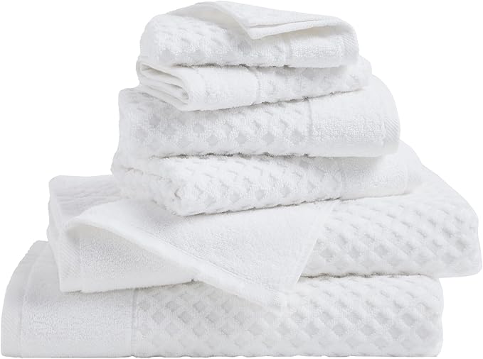 Great Bay Home Bath Towels - 100% Cotton 6 Piece Towel Set - Diamond Waffle Weave - Absorbent, Durable, Quick-Dry Towels for Bathroom (Optic White)
