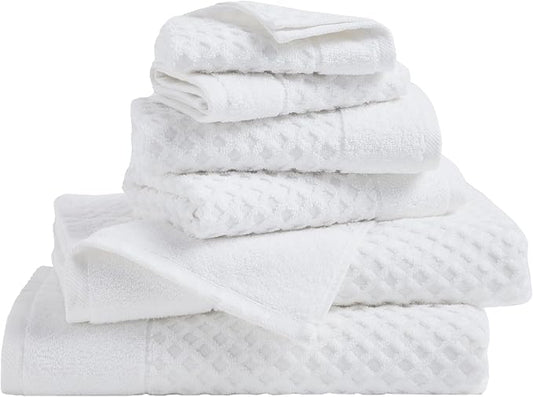 Great Bay Home Bath Towels - 100% Cotton 6 Piece Towel Set - Diamond Waffle Weave - Absorbent, Durable, Quick-Dry Towels for Bathroom (Optic White)