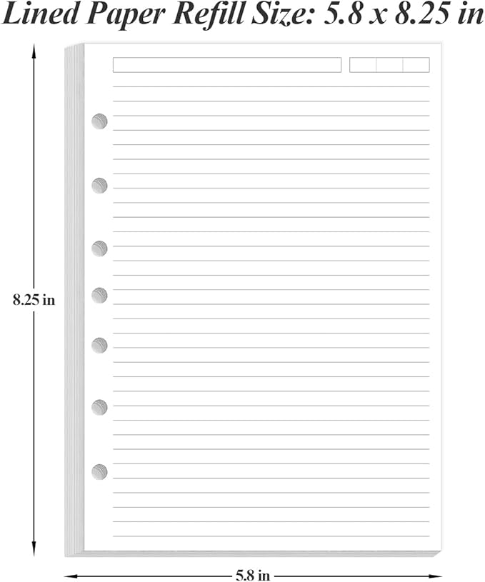 (2-Pack) Mini Binder Lined Paper for 3 or 7 Ring Binders - 200 Sheets/400 Pages Paper Refills, 100gsm, 5.8" x 8.5"