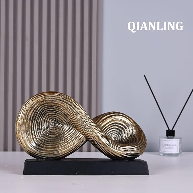 QIANLING Abstract Art Sculpture, Infinity Loop Symbol Sculpture, Abstract Decorative Statue, Gold Knot for Home Accents Decor, Decorativas Modernas for Coffee Table, Entryway, Living Room, Office