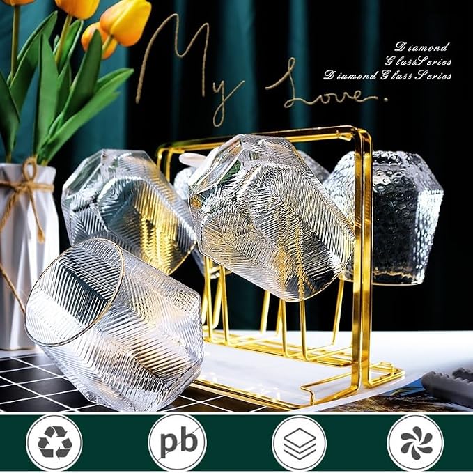 Wine Glasses Set Of 4,Stemless Wine Glasses 10 Oz Stress Relief Tumblers Dishwasher Safe, Spill-Proof Design For Red Wine, Cocktail, Whiskey, Bourbon, Gift for wine lovers (4pcs Stripe)