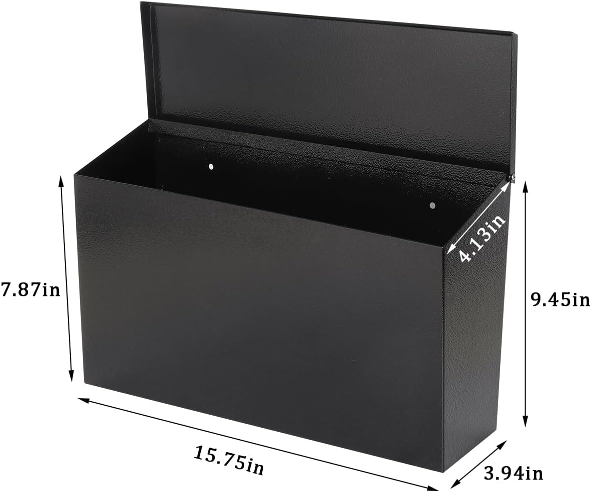Skiennix Wall-Mount Mailbox - Large Capacity Waterproof & Rust-Resistant Galvanized Steel | 15.7"x9.9"x4.9" Black