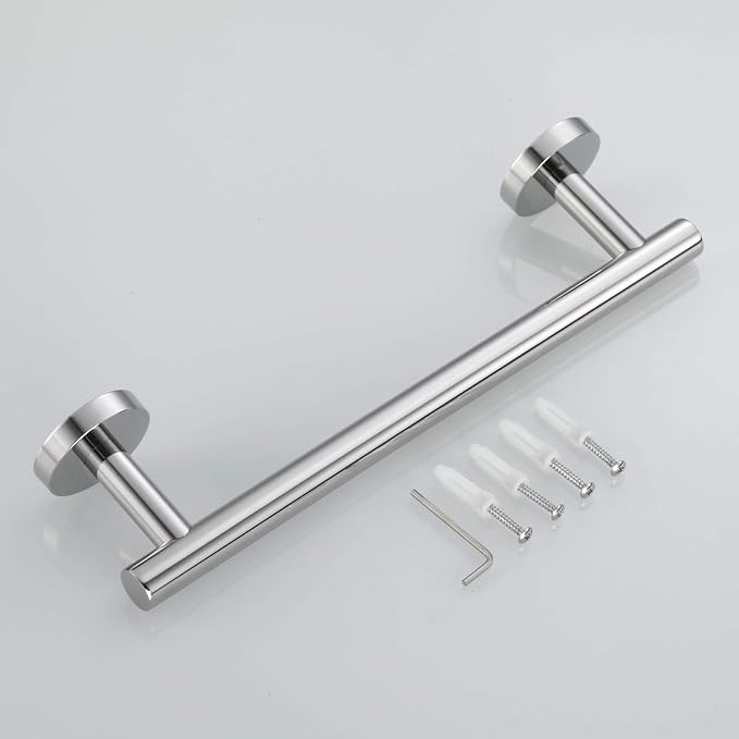USHOWER Polished Chrome Hand Towel Bar, 9-Inch Towel Racks for Bathroom Wall-Mounted, SUS304 Stainless Steel Towel Rod (Total Length 11-Inch)
