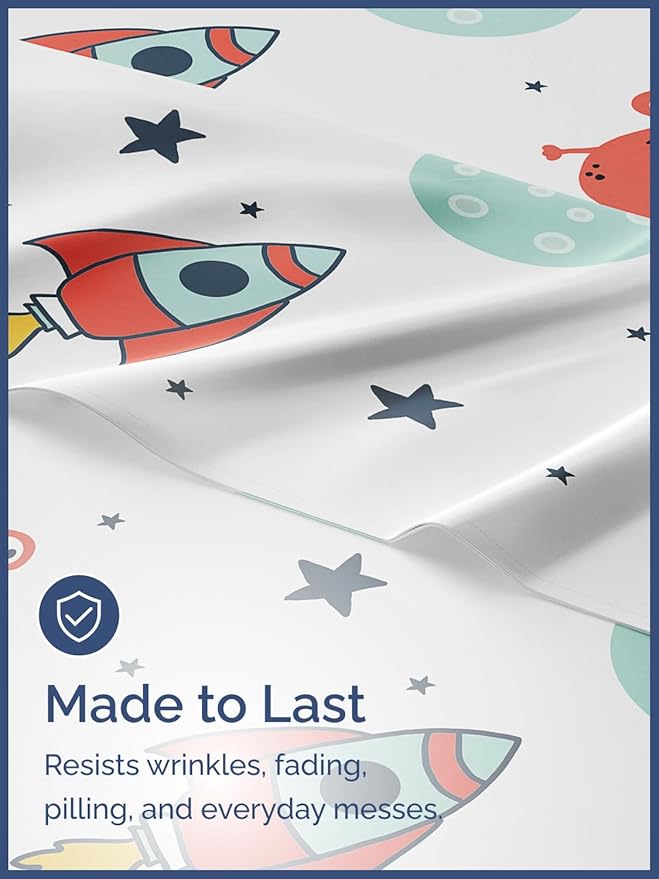 Kids Space Queen 4 Piece Sheet Set - Boys, Girls, Teens, Toddler - Easy Fit Deep Pockets - Breathable, Hotel Quality Bedding Sheets - Machine Washable - Wrinkle Free - Cute, Cozy, Soft - CGK Linens