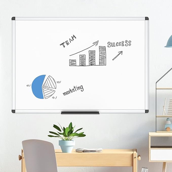 VIZ-PRO Dry Erase Board/Non-Magnetic Whiteboard, 48 x 36 Inches, Wall Mounted Board for School Office and Home
