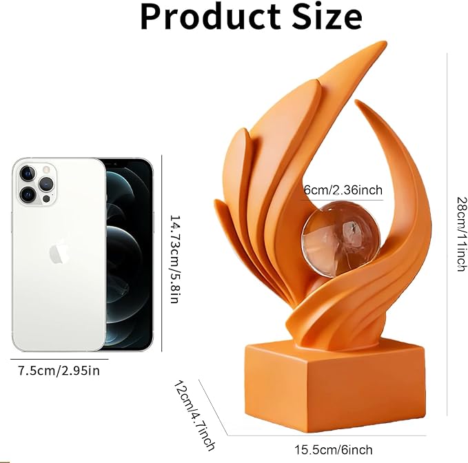 Modern Art Statue Decor, Abstract Swirl-Shaped Sculpture with Glass Ball Resin Art Figurines Centerpiece Sculptures for Home Decor Living Room Stand Coffee Table Office Bookshelf Decoration (orange)