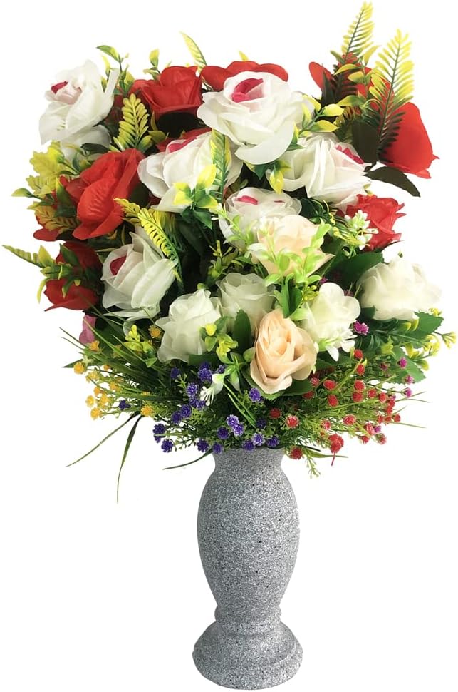 Resin Cemetery Vase Grave Decorations Floral Holder for Fresh or Artificial Flowers with Floral Foam and Long Metal Spike Memorial Gift