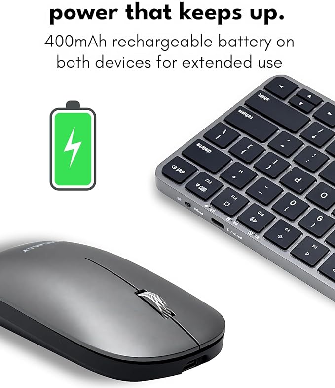Macally Apple Wireless Keyboard and Mouse for Mac - Dual Mode (Bluetooth + Wired) - Multi-Device, Rechargeable - Mini Wireless Keyboard and Mouse Combo for MacBook, iPad, Mac Mini/Air/Pro (Space Gray)