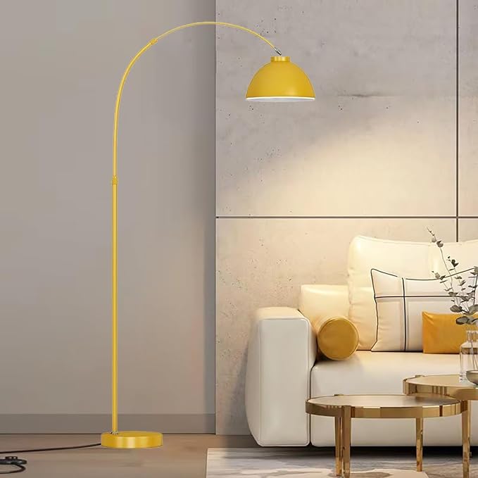MIXL-Modern Arc Yellow Floor Lamp,Tall Reading Lamps Floor Standing,Adjustable Macaron Color Floor Lamps for Living Room Bedroom and Office