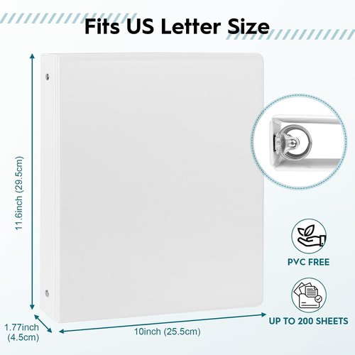 Economy 3-Ring Binders - 1 Inch Round Rings, 200 Sheet Capacity, ClearVue Presentation - White (24 Pack)