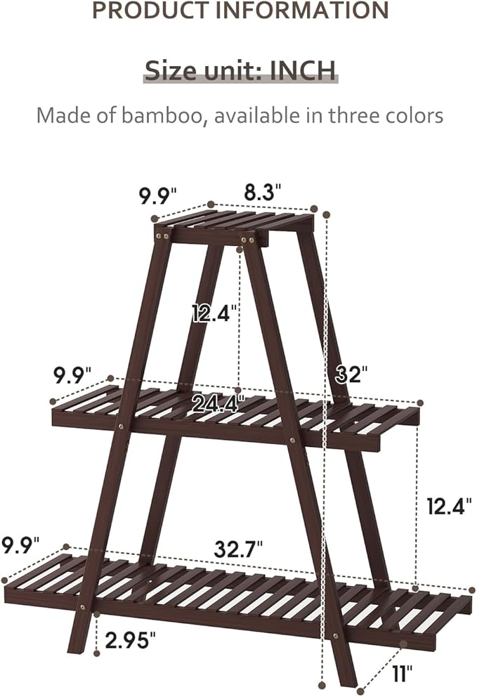STDDRE Plant Stand For Indoor Outdoor Tiered Plant Shelf 3 Tier 8 Potted Bamboo Flower Holder Ladder Rack For Multiple Triangle Table Plant Pot Stand (Brown)
