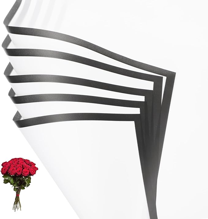 PATIKIL Flower Gift Wrapping Paper, 20 Sheets Black Edge Waterproof Bouquet Paper Wrap Florist Supplies Packaging Floral Papers for Wedding DIY Craft Valentine Mother's Day, White
