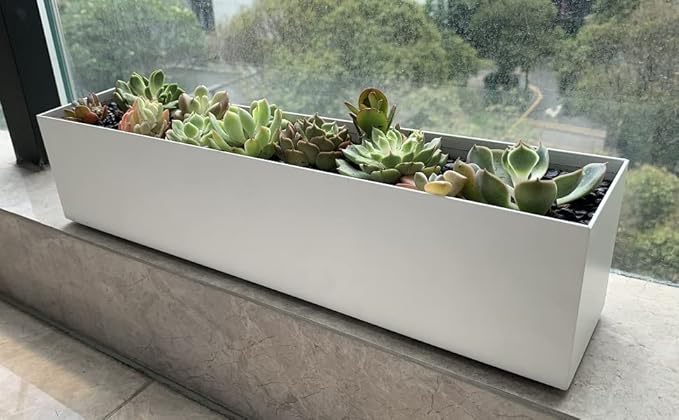 Modern 16" White Steel Trough Planter - Suitable for Indoor Use