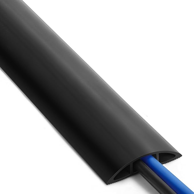 ZhiYo Floor Cord Cover 10ft, Cord Hider Floor Hide Extension Cords, Cable Management Prevent Cable Trips, Floor Cable Cover Wire Covers for Cords, Cable Protector Cord Cavity W0.6in H0.32in Black