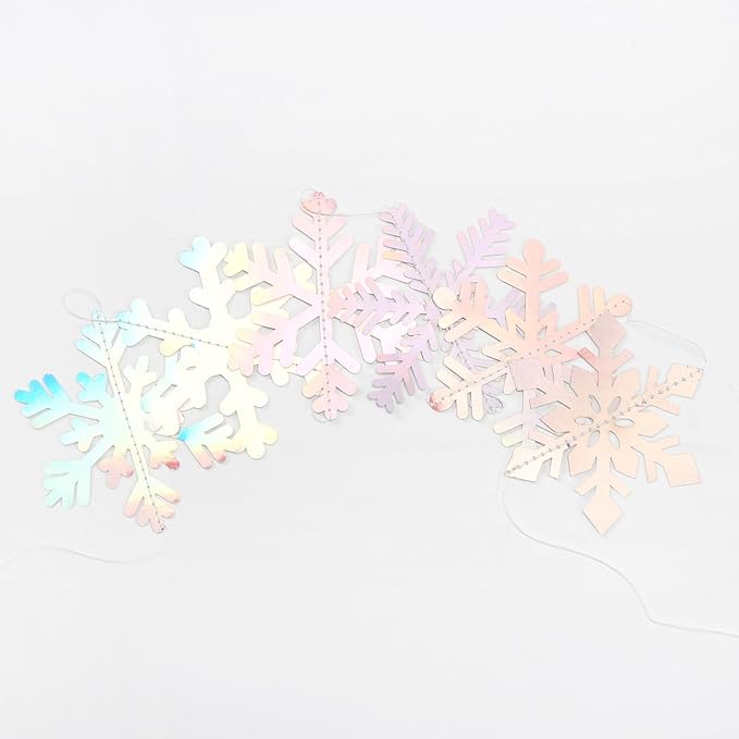 Iridescent-Holographic Snowflake-Snow Christmas Party-Decorations Garland - 6pcs Winter Girl Frozen Birthday New Year Hanging Decoration Streamers Banner, Wonderland Party Supplies Decor Panduola