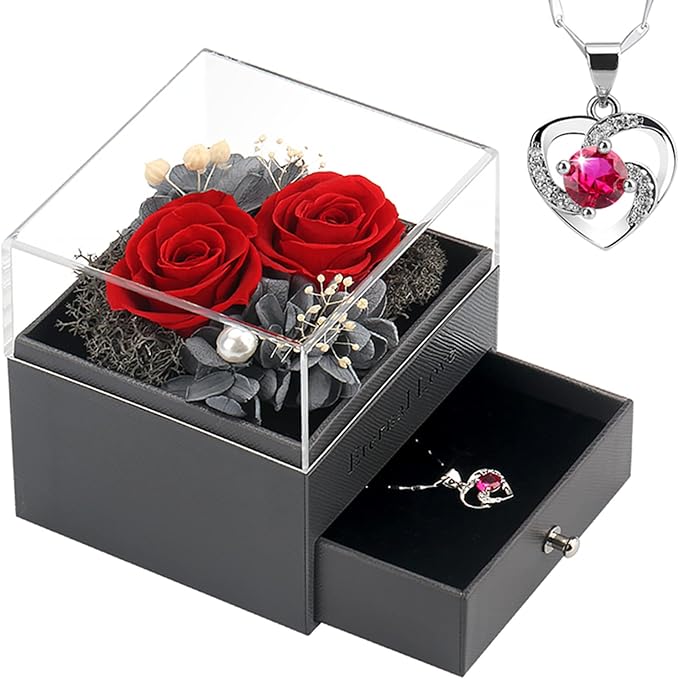SHOKUTO Preserved Rose,Birthday Gifts for Women Mom Girlfriend,Gifts for Mom Grandma Wife Daughter Sister,Jewelry Boxes with Necklace