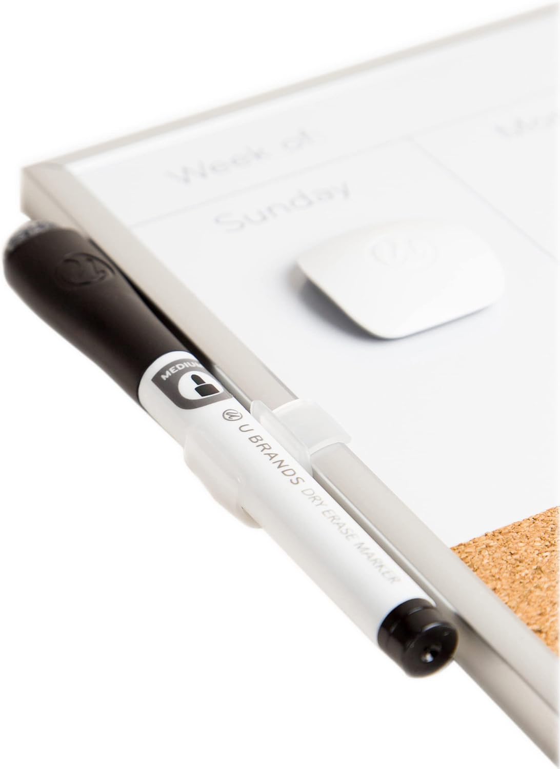 U Brands Magnetic Dry Erase Weekly Calendar | 18" x 7.5" with Cork Strip & Silver Frame