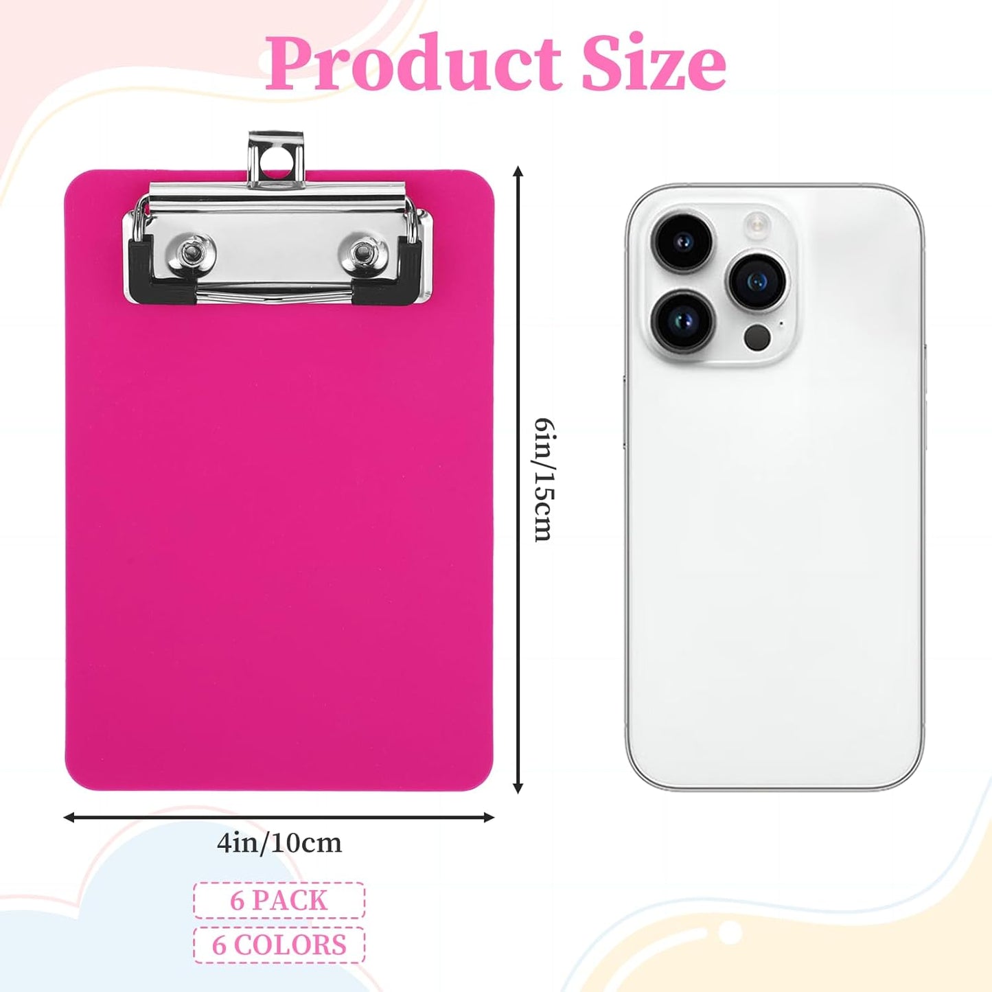 Skiennix Mini Clipboards - Cute 4x6 Inch Pocket Notepads for Offices & Schools | Set of 6 Colors
