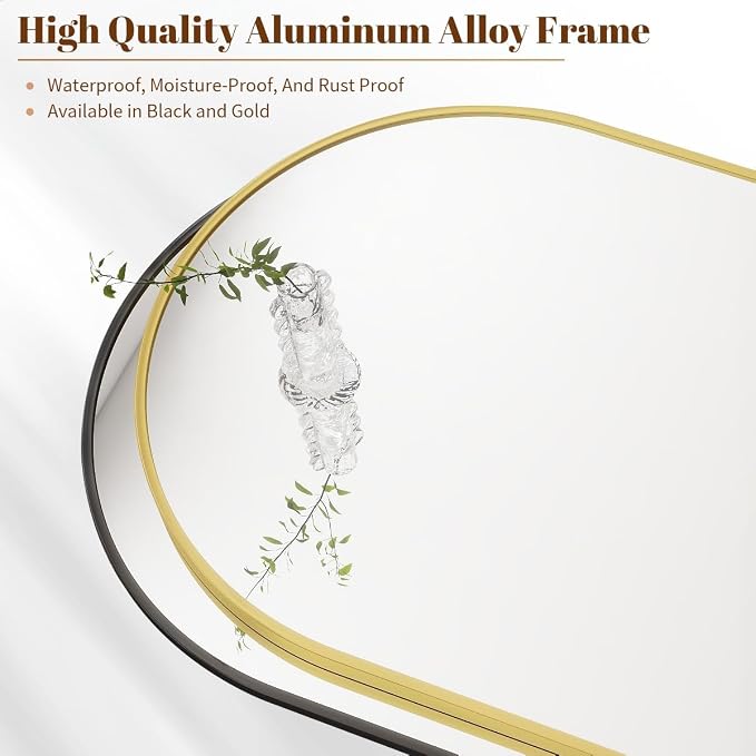 BEAUTYPEAK 36"x48" Arch Bathroom Mirror, Wall Mounted Vanity Metal Frame Mirror for Bedroom, Entryway, Living Room, Black