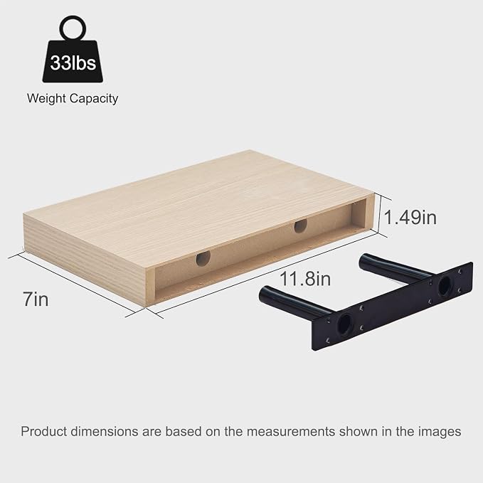 Oak Floating Shelves for Wall Set of 4, 11.8 Inch Small Wood Wall Shelves for Bathroom Over Toilet, Kitchen & Bedroom Storage, Wall Mounted Shelves for Spice Jars, Coffee Bar & Decor