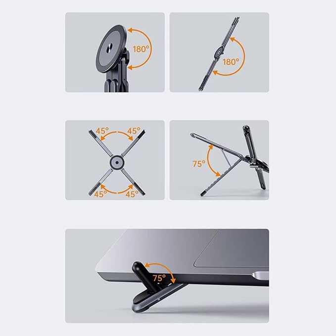 Tablet Stand - 18.15x5.8x2.1cm Magnetic Aluminum Holder | Laptop and Tablet Support, Adjustable Phone Tripod, Travel Office Desk Home Outdoor Indoor, Portable Gadget Stand, Lightweight Durable Holder