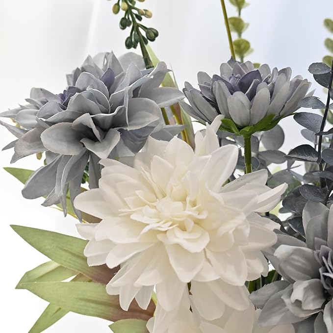 LADADA Artificial Flowers in Glass Vases, Silk Dahlia in Vases, Offices, Farmhouses, Bathrooms, Dining Tables, Coffee Tables, Decorative Artificial Flowers