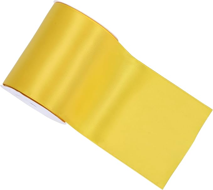 YAMA Yellow Double Faced Satin Ribbon, 4 Inch 5 Yards, Great for Crafts Bows Flower Bouquet Wedding Home Decor Gift Wrapping