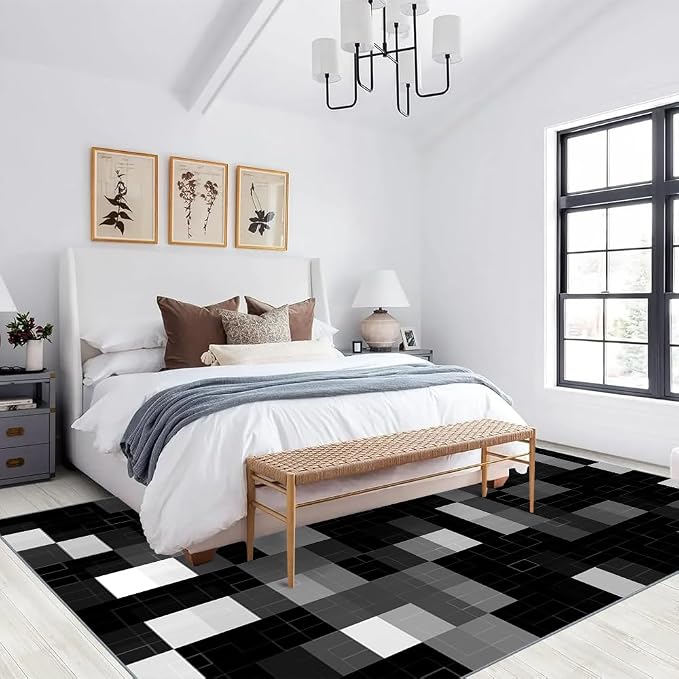Modern Abstract Area Rugs, Black Gray White Geometry Carpet, Washable Non Slip Low Pile Soft Rug for Living Room Bedroom Decor Mat 2x3ft(Small)