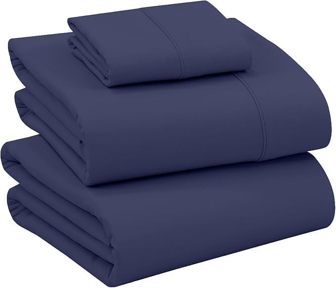 RUVANTI 100% Cotton Twin Sheets Set, 3 Pieces, Soft & Breathable Percale Weave Bedding, Deep Pocket 16", Hotel Standard, Crisp Cool Feel, Durable, Perfect Dyed Bed Sheet, Crown Blue