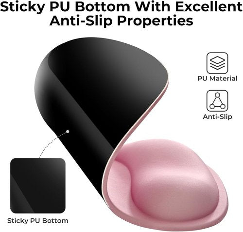 EooCoo Ergonomic Pink Mouse Pad - Gel Wrist Rest Support for Pain Relief | Contoured Design for Carpal Tunnel