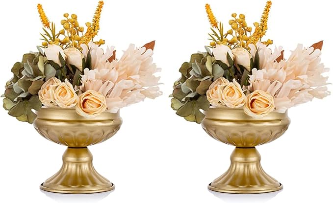 Metal Vases for Table Centerpieces, Hewory Gold Compote Pedestal Vase Floral Container Bulk, Brass Mini Footed Bowl Flower Holders Center Pieces for Wedding Birthday Party Anniversary (2pcs, 6.5in)