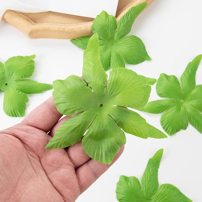 ZYAMY 50PCS Artificial Floral Calyx Petals Green Circular Fabric Floral Base with Holes for DIY Wedding Party Decorations Crafts Scrapbooking Accessories