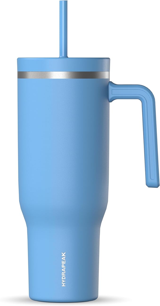 Hydrapeak Voyager 40 Oz Stainless Steel Tumbler with Handle, Insulated Water Bottle With Straw & Lid, Cupholder Friendly Reusable Travel Mug (Maya)