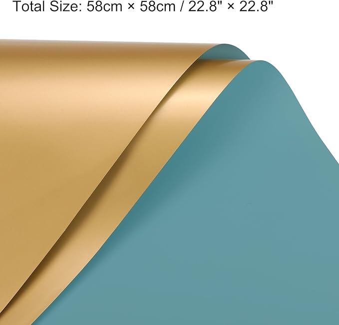 MECCANIXITY 20 Pcs Double Sided Color Flower Wrapping Paper Grey Blue+Gold 22.8"x22.8" Waterproof for Florist Bouquet Supplies, DIY Crafts, Gift Box Packaging