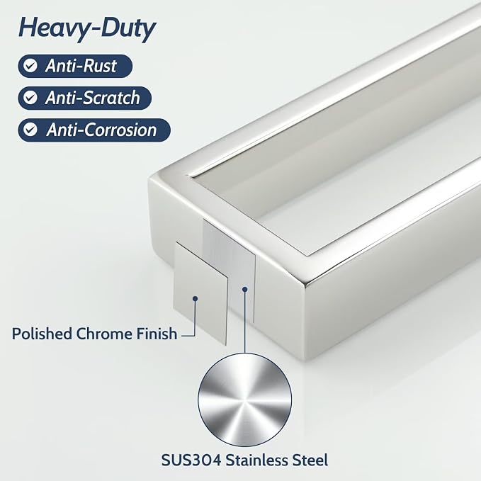 Sayayo Polished Chrome Towel Bar for Bathroom, 10 Inch Hand Towel Holder Wall Mount Square Towel Ring SUS304 Stainless Steel Towel Rack