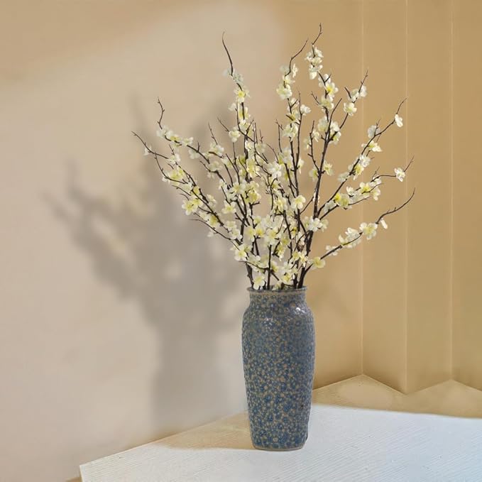 LESING 4pcs Cherry Blossom Flowers Artificial, Fake Silk Cherry Blossom Branches Tall Peach Blossom Flower Stems Arrangement for Wedding Home Office Party Decoration (White -2)