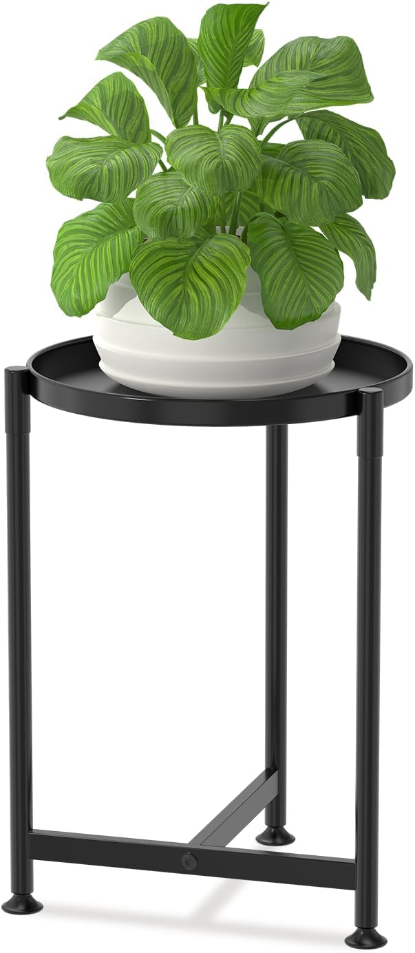 LASZOLA Metal Large Plant Stand for Indoor Plants, Morden Corner Plant Holder Rack, Sturdy Vertical Single Flower Shelf for Living Room Bedroom Patio Garden Balcony, Black