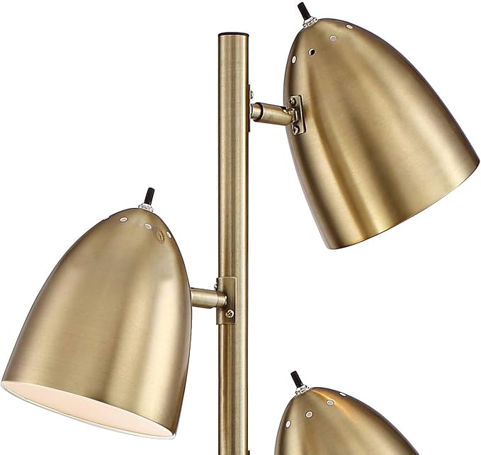 360 Lighting Aaron Mid Century Modern Tree Floor Lamp 64" Tall Aged Brass Gold Metal Adjustable Swivel 3-Light Dome Shade Decor for Living Room Reading House Bedroom Home Office House